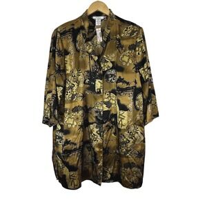 Dressbarn Blouse Womens 2X Black and Gold Jacket With Tank Liner‎ Oriental Asian